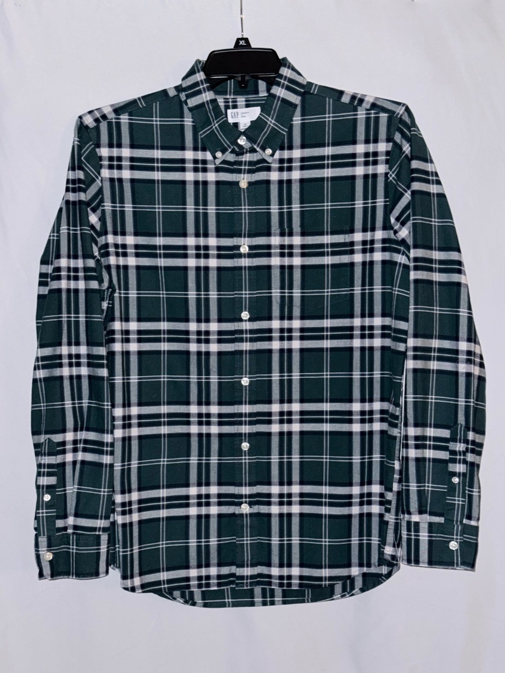 GAP Standard Fit Oxford Dark Green Plaid Button-Down Shirt Size Medium
